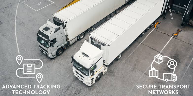 Land transport freight truck driving on a highway